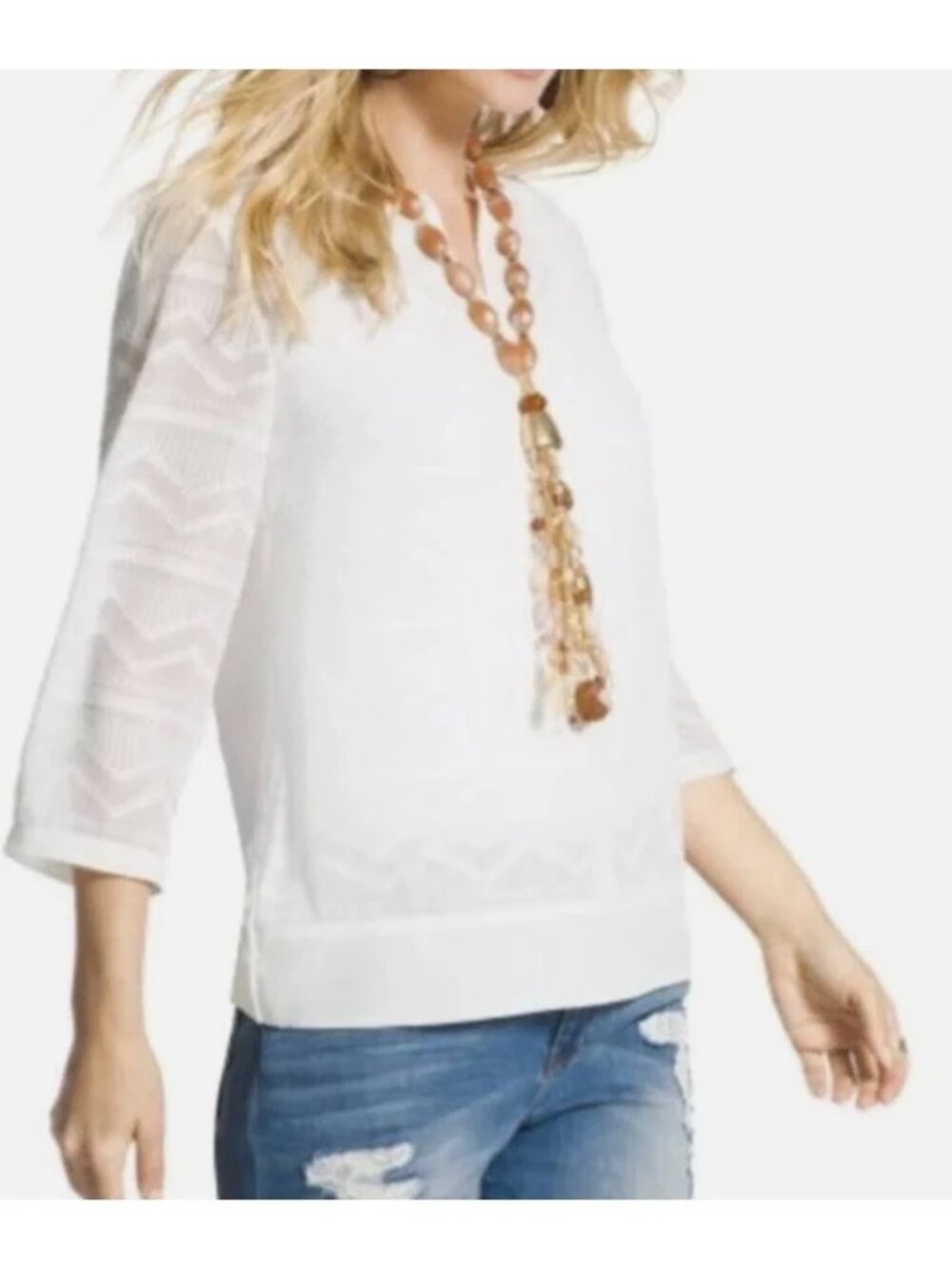 Chico's | Antique White Boxy Clip Jacquard Tunic 1/Medium NWT